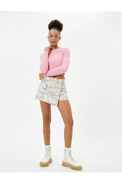 Koton Cargo Shorts Skirt Double Breasted Asymmetric Cut Camouflage Patterned Cotton