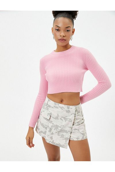Koton Cargo Shorts Skirt Double Breasted Asymmetric Cut Camouflage Patterned Cotton
