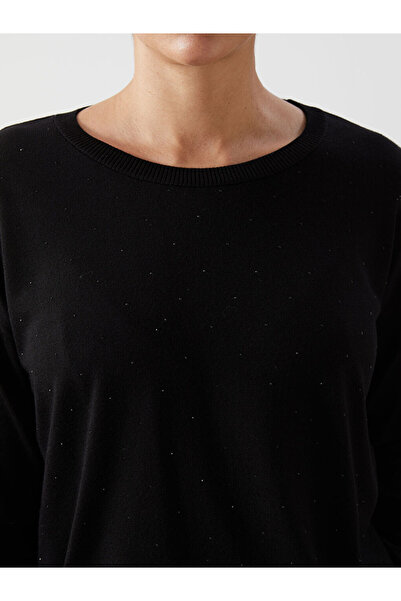 LC Waikiki Black Crew Neck Shiny Stone Women's Knitwear Sweater