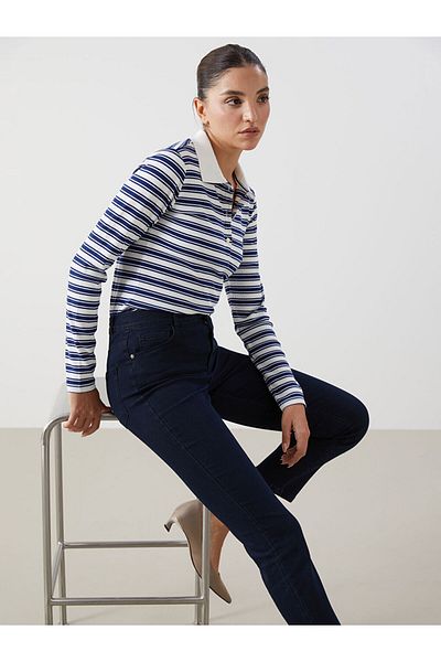 LC Waikiki Lcwaikiki Basic Polo Neck Striped Women's T-Shirt