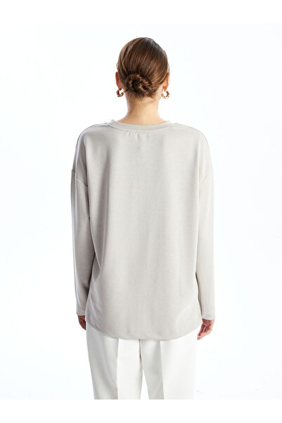 LC Waikiki Gray Crew Neck Printed Oversize Women's T-Shirt