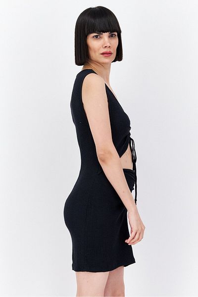 Free People Women Textured Cutout Mini Dress, Black