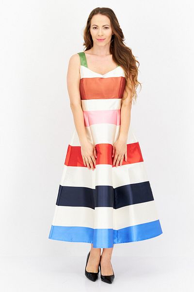 Kate Spade Women Colorblock Maxi Party Dress, Cream