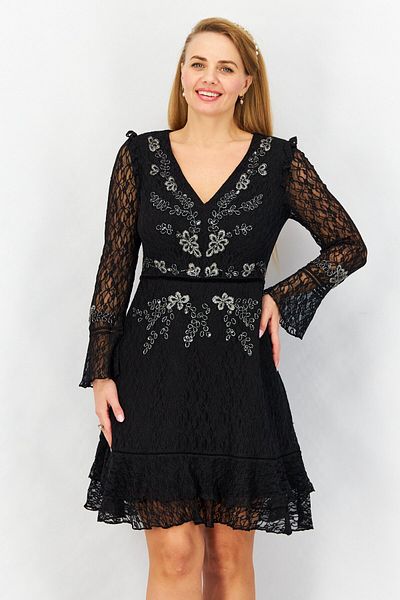 French Connection Women Embellished Midi Partywear Dress, Black