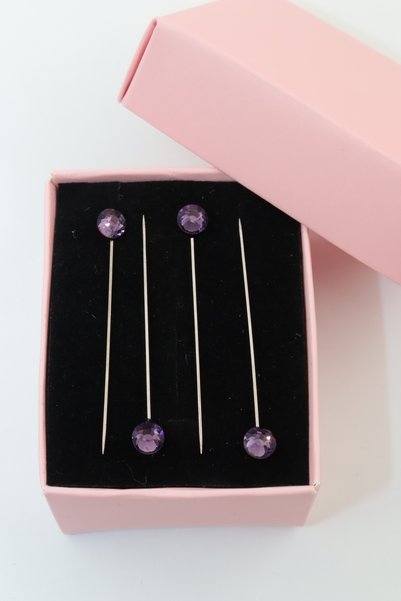 NUMETAL 4-Piece Diamond Stone Purple Scarf Pin. Scarf Pin. Shawl Pin. Turban Pin. Headscarf Pin