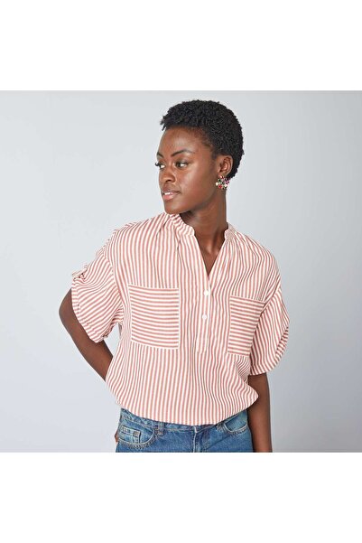 KIABI Striped linen-blend blouse BEIGE