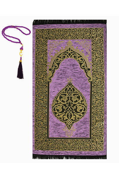 Modish Group Covor de rugăciune din chenille premium și set de perle Rozari c...