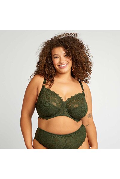KIABI Full-coverage lace demi-cup bra GREEN