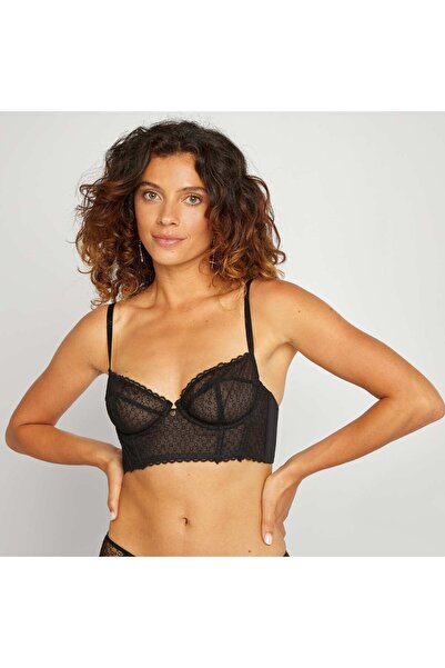 KIABI حمالة صدر من التول نصف كوب باللون الأسود