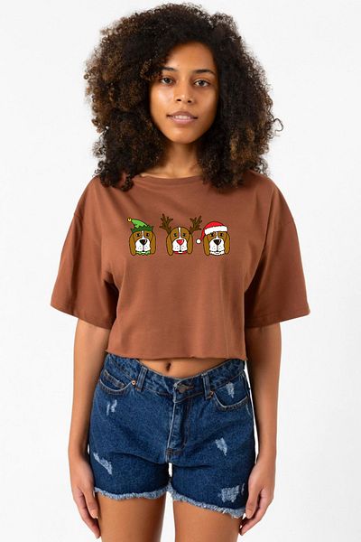 Tshirthane 3 Wise Beagles Christmas Brown Women's Crop T-Shirt