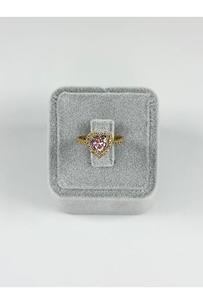 Store 316L Surgical Steel Pink Stone Heart Ring - Gold Color, No Tarnish & Allergy Free Guaranteed