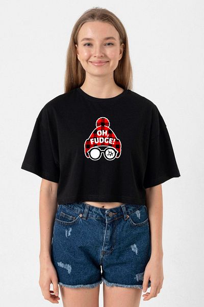 Tshirthane Oh Fudge Christmas Black Women's Crop T-Shirt