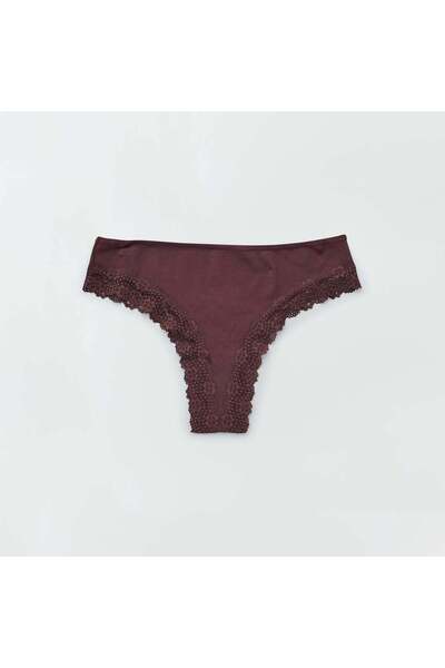KIABI Pack of 3 ribbed knit tanga briefs prune browns