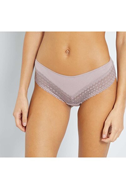KIABI مجموعة من 3 سراويل داخلية تانجا من القطن والدانتيل باللون الرمادي والوردي