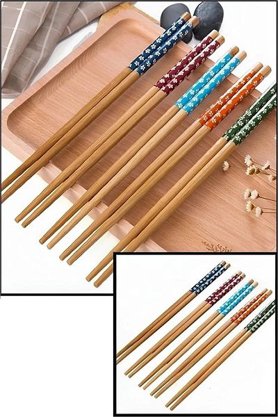 algezan Leon Life 5 Pairs Organic Bamboo Chop Sticks