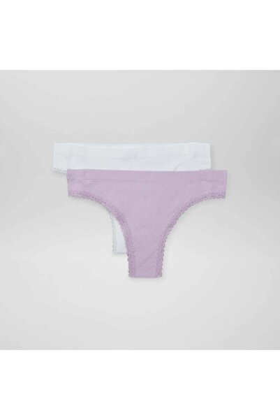 KIABI Pack of 2 pairs of ribbed tanga briefs PURPLE