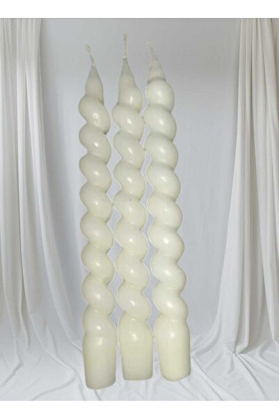 Bidünya renk 3’li Burgu Şamdan Mum 20 Cm Kusursuz Model Vanilya Aromalı