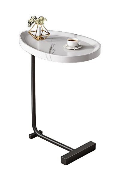 Taimi 2-Pieces C-Shaped Nordic Style Coffee Tables, Black/White, 45x30x60cm, for Living Room