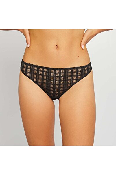 KIABI Gridded lace tanga briefs black