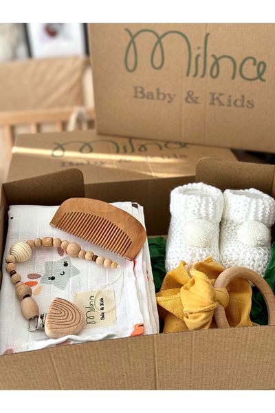 MİLNA BABY&KİDS طقم موسلين مرحبًا بالطفل حديث الولادة، مجموعة أحذية بحزام مصاصة