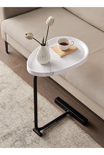 Taimi 2-Pieces C-Shaped Nordic Style Coffee Tables, Black/White, 45x30x60cm, for Living Room