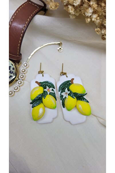 PÖTİLİKARE Limon Detaylı El Yapımı Polimer Kil Çelik Küpe