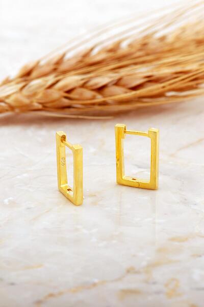 Sümer Telkari Dikdörtgen Taşsız Altın Kaplama Minimal Gümüş Küpe 7174