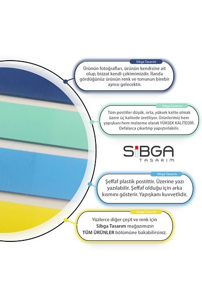 sibga tasarım Transparent Colored Post-It Note Paper - 200 Sheets Bookmark Sticker