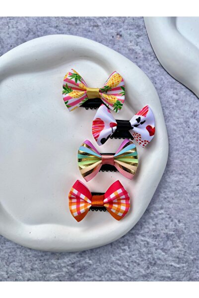 Toka Sepetim Desenli Fiyonk Saçsız Bebek Tokası Seti 4 Adet Bebek Çıtçıtı