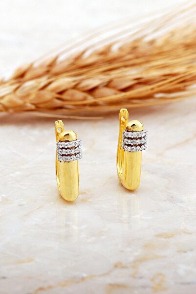 Sümer Telkari Dikdörtgen Taşlı Plaka Altın Kaplama Gümüş Küpe 7173