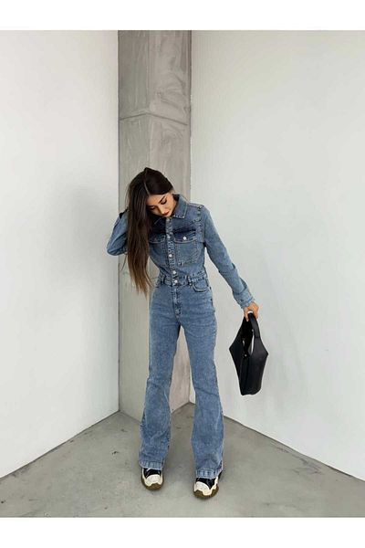 Vovikon Kn Flared Leg Denim Jacket Overalls