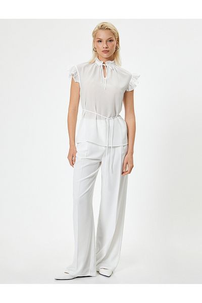 Koton Ruffled Bow Detailed Short Sleeve Blouse