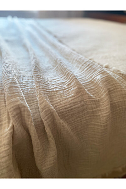 NEMM Bej Renkli 4 Katlı Muslin %100 Pamuk Çift Kişillik Yatak Örtüsü 240x260 Cm Battal Boy