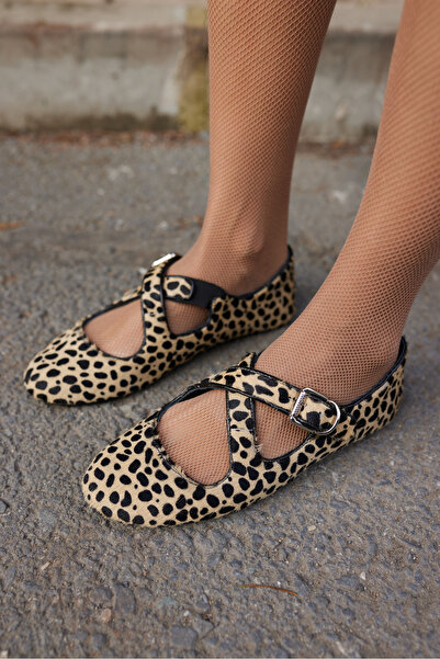 ANGELİNA JONES Balero Femei - Balerini din piele Leopard Thai Gerrek