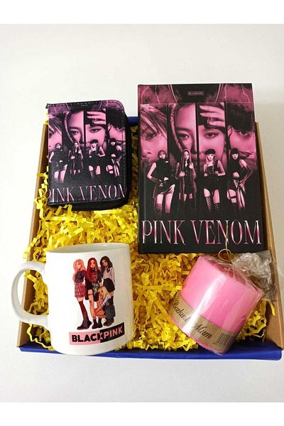 Alanç Gift Cadou Karne, Set cadou personalizat Black Pink, Design Cană, Portofel, Lumânare, Caiet