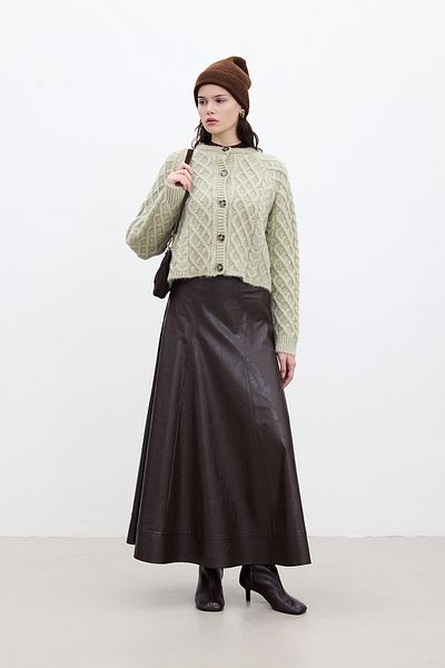Manuka Bitter Brown Wide Cut Leather Skirt
