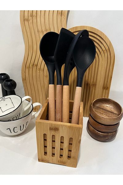 Mirilliahome 11 Pieces Silicone Kitchen Utensils Set - Silicone Serving Utensils with Bamboo Handle