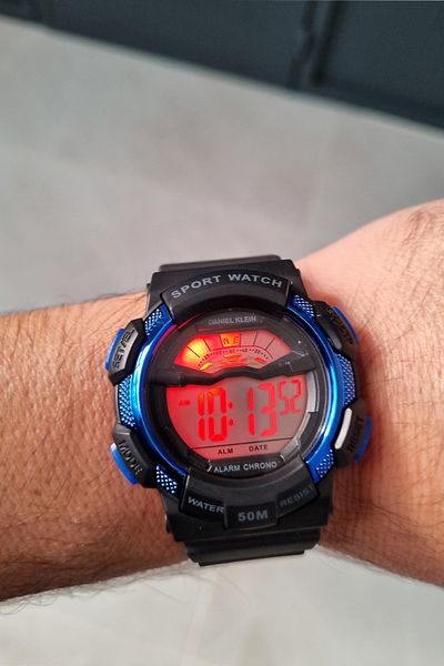 Daniel Klein Men's Black Children's Wristwatch with Alarm and Stopwatch and 7 Different Lights for Ages 8-12