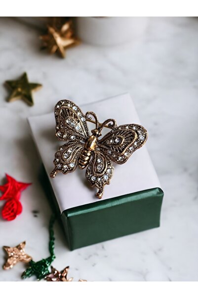 FAYRA ACCESSORIES Kristal Taşlı Kelebek Broş