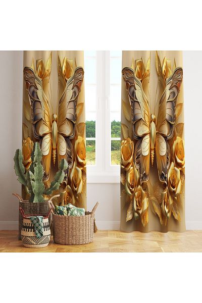 yok yok evim eve dair her şey Gold Butterfly Background Curtain