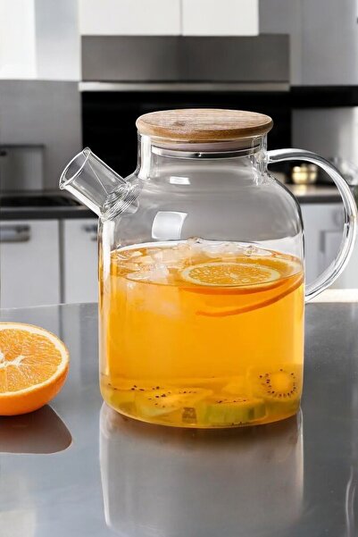 Mirilliahome إبريق شاي أعشاب زجاجي مقاوم للحريق مع غطاء من الخيزران - 1800 مل