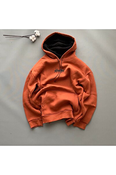 Retro ÇİFT BASKILI OVERSİZE KAPÜŞONLU 3 İPLİK ŞARDONLU KUMAŞ SWEATSHİRT