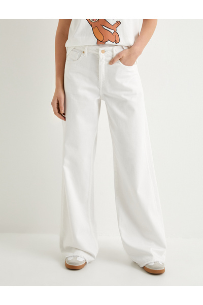 Koton Blugi drepti cu buzunar cu talie înaltă cu picior lat - Blugi Nora cu picior decupat