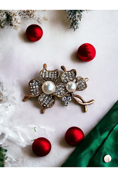 FAYRA ACCESSORIES Kristal Taşlı Çiçek Figürlü Broş