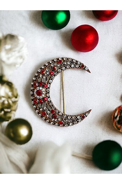 FAYRA ACCESSORIES Kristal Taşlı Hilal Broş