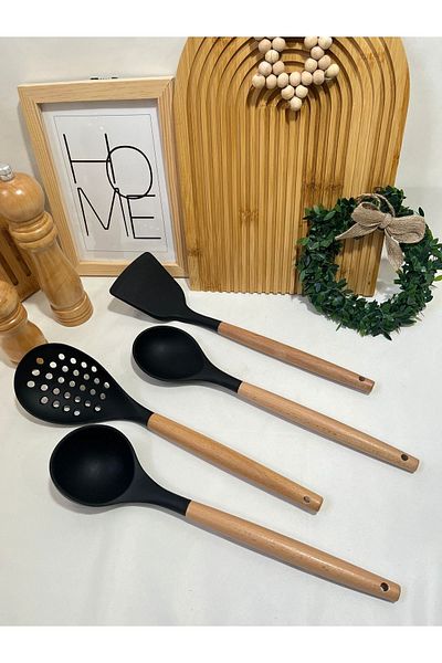 Mirilliahome 10 Pieces Silicone Kitchen Utensils Set - Silicone Serving Utensils with Bamboo Handle