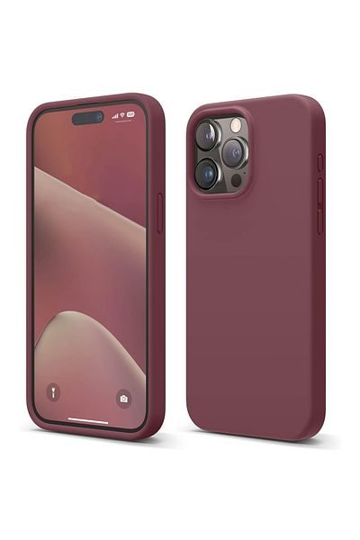 Merwish Apple iPhone 13 Promax Compatible Velvet Inside Logo Launch Silicone Case Cover Claret Red
