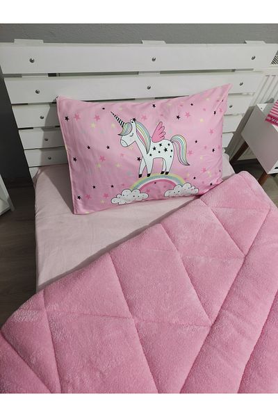 yok yok evim eve dair her şey Σετ ύπνου Welsoft Fluffy διπλής όψης ΡΟΖ Μονόκερος με μοτίβο μονό πάπλωμα