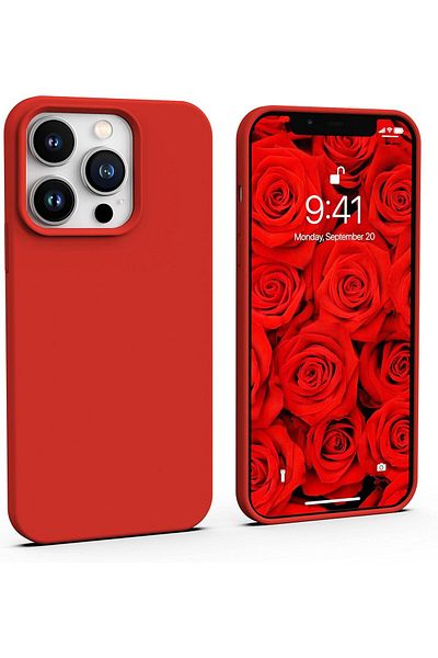 Merwish غطاء حماية من السيليكون متوافق مع هاتف Apple Iphone 13 Promax مع شعار مخملي باللون الأحمر