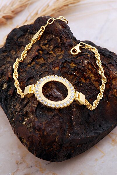 Sümer Telkari Çeyrek Çerçeveli Taşlı Halat Zincir Altın Kaplama Gümüş Bilekli...